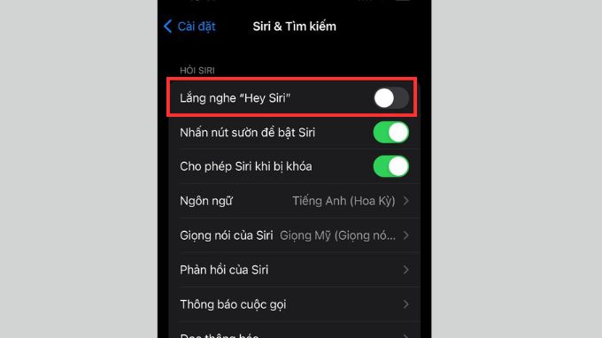 Kích hoạt tính năng lắng nghe của Siri