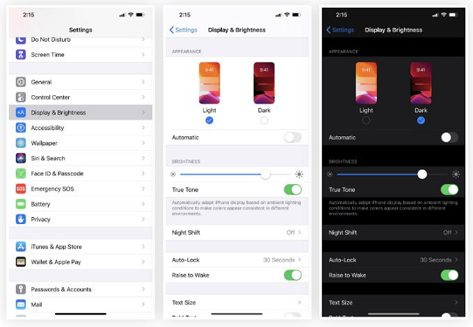 Lựa chọn Chế độ Dark Mode trong cài đặt Settings