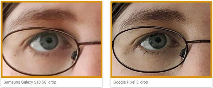 Phóng to ảnh chụp bằng camera selfie S10 5G và Pixel 3