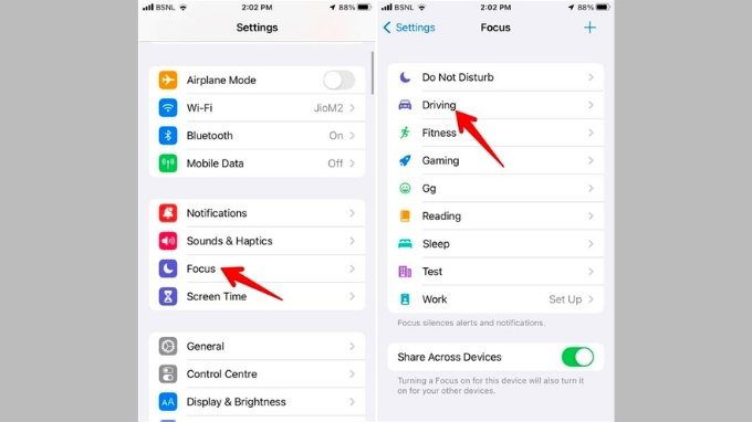 Tắt chế độ tập trung lái xe  trên iPhone 14 khi bị lỗi tự chuyển qua chế độ im lặng