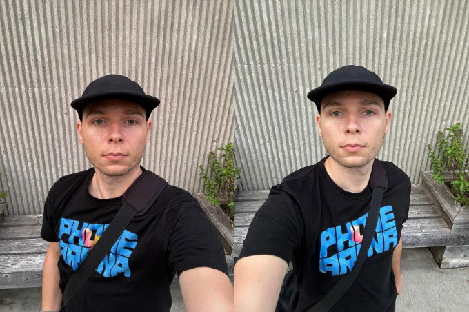 Ảnh chụp selfie của iPhone 15 (trái) và iPhone 14 (phải)