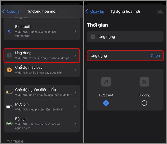 Chọn ứng dụng bạn muốn khóa trong Phím tắt