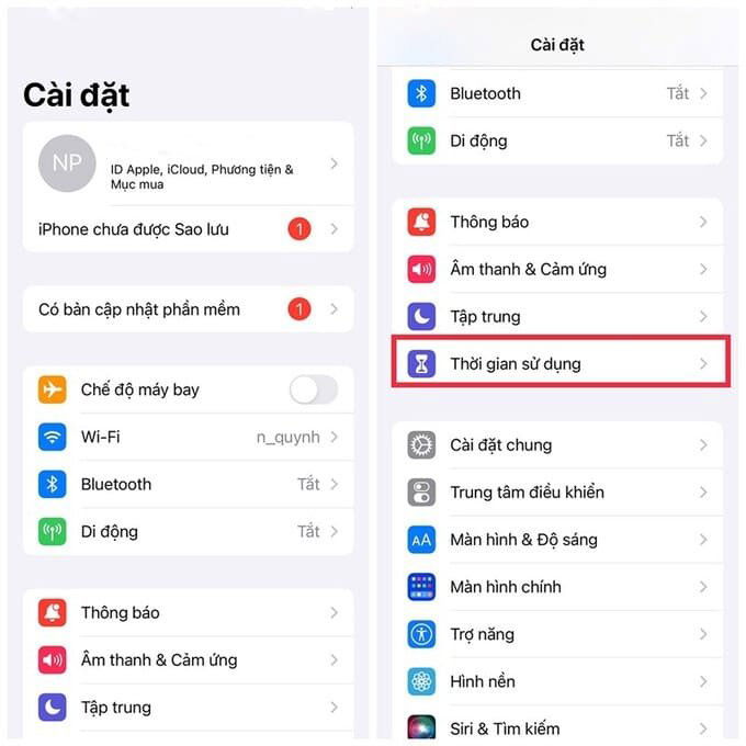 Chọn Thời gian sử dụng trên iPhone 14