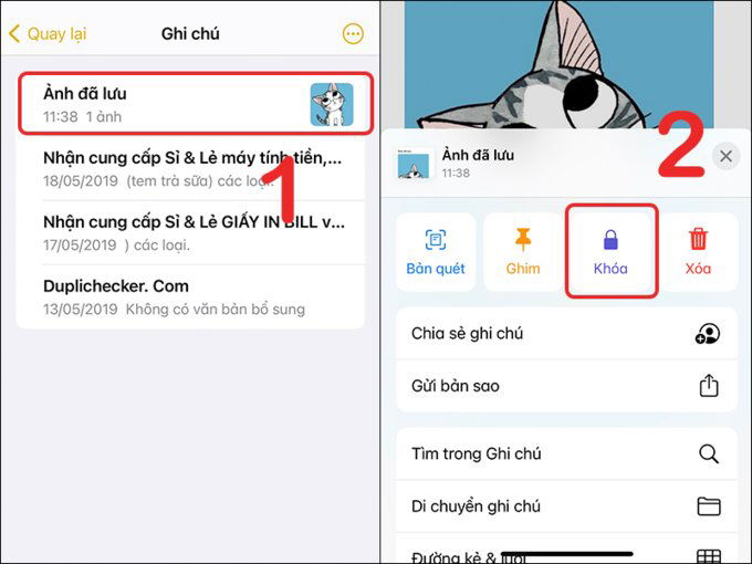 Khóa ảnh trên Ghi chú