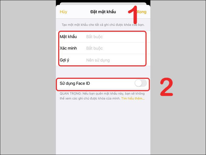 Cài mật khẩu cho Ghi chú