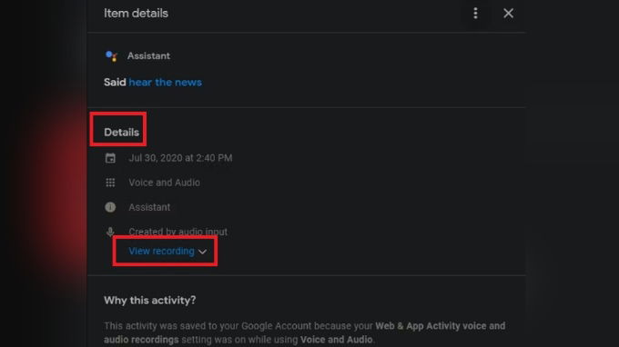 Cách nghe lại bản ghi âm khi tương tác với Google Assistant