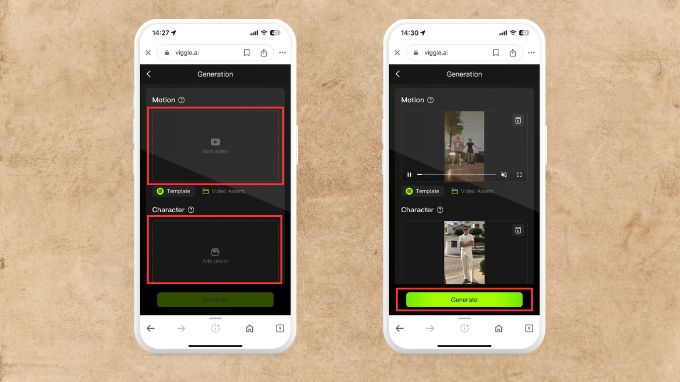 Tải ảnh và video điệu nhảy cần làm vào khu vực được chỉ định.