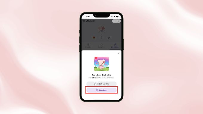 Nếu đã ưng ý rồi thì hãy nhấn lệnh Lưu sticker để sử dụng