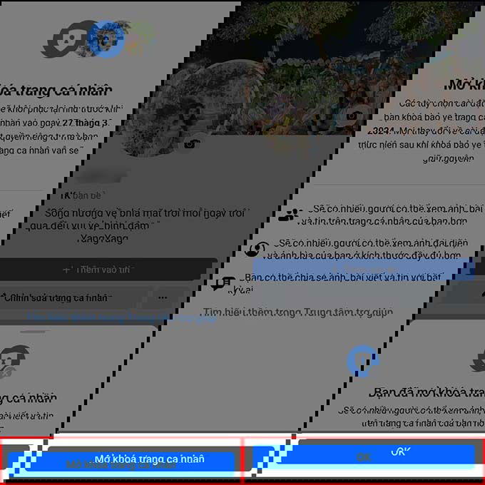 Hướng dẫn cách mở khóa bảo vệ trang cá nhân Facebook