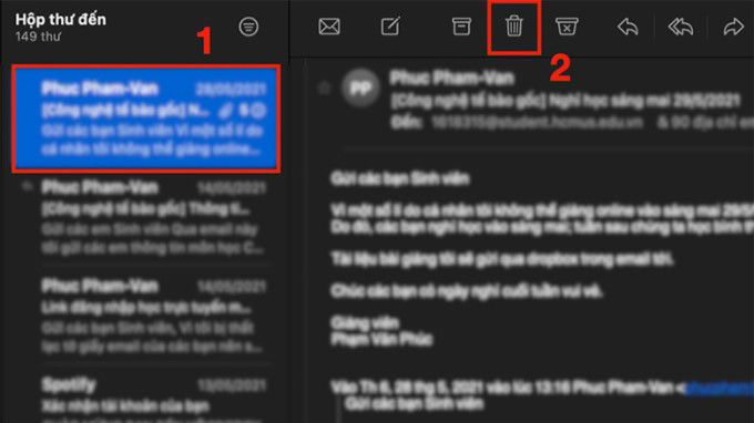 Xóa thư cũ và thư rác