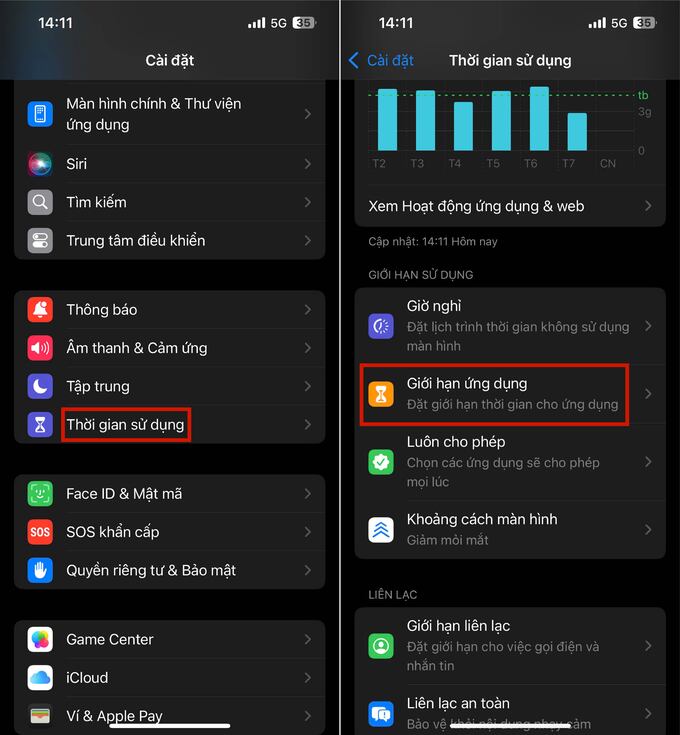 Đặt giới hạn ứng dụng (App Limits) bước 1