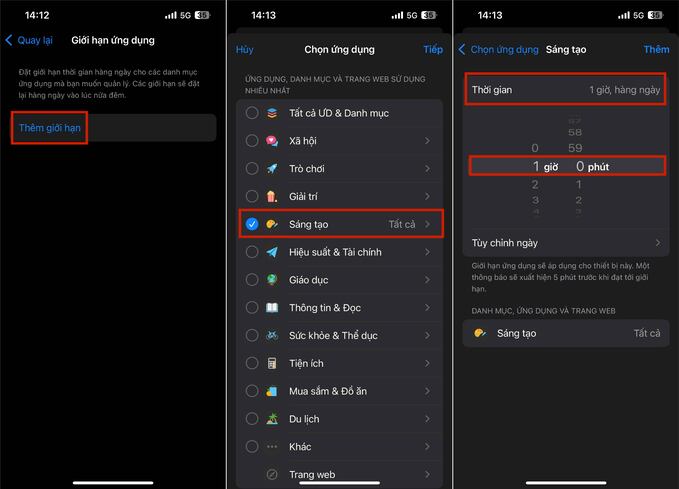 Đặt giới hạn ứng dụng (App Limits) bước 2