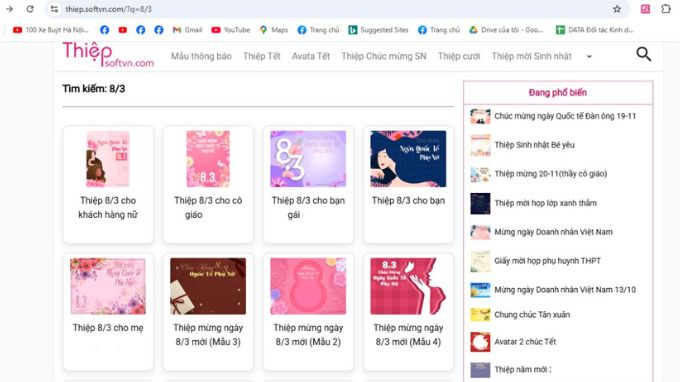 Làm thiệp 8/3 online đẹp với website thiep.softvn.com