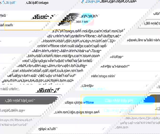 Hướng dẫn cách cập nhật iOS 18.0.1