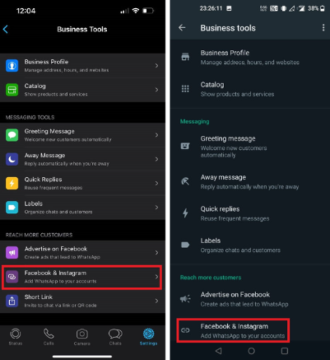 cách liên kết WhatsApp với Facebook và Xóa qua ứng dụng WhatsApp Business bước hai