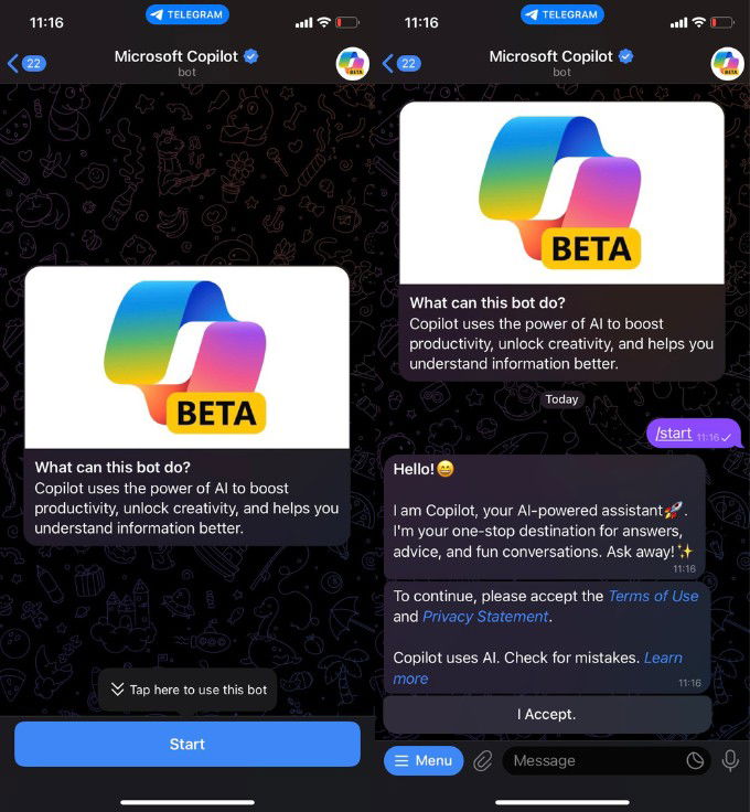 Cách dùng Copilot trên Telegram