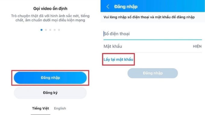 Lấy lại tài khoản Zalo bằng cách gửi mã