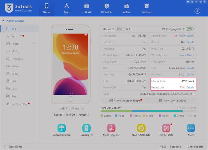 Cách kiểm tra pin iPhone bị chai bằng ứng dụng 3uTools