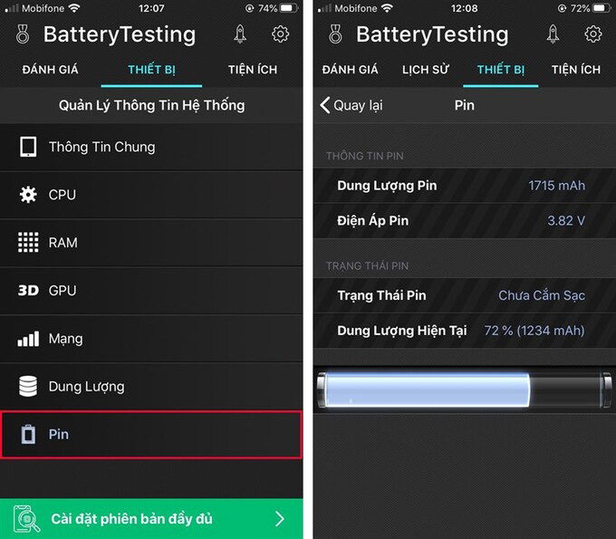 Cách kiểm tra pin iPhone bị chai bằng ứng dụng Battery Testing
