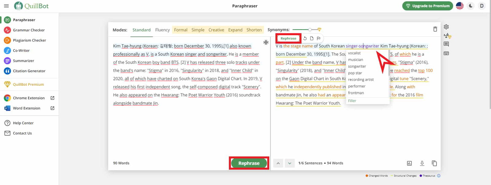 Hướng dẫn sử dụng Quillbot trên website