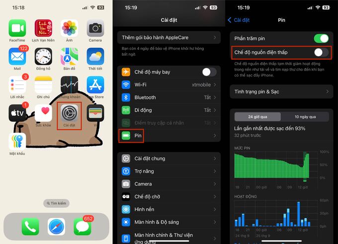 Bật chế độ Nguồn điện thấp (Low Power Mode) là một trong những cách tắt thông báo pin yếu trên iPhone