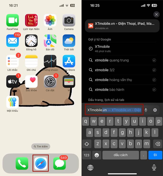 Mở ứng dụng Safari trên iPhone và nhập địa chỉ trang web bạn muốn thêm vào App 007Win hỗ trợ đa dạng nền tảng chính
