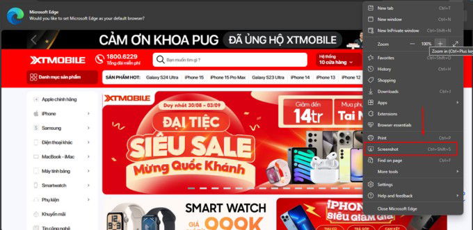 Dùng trình duyệt Microsoft Edge để chụp App 007Win hỗ trợ đa dạng nền tảng máy tính