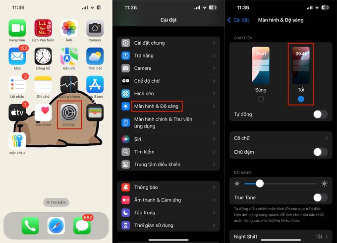 Cách bật chế độ tối iPhone từ Cài đặt