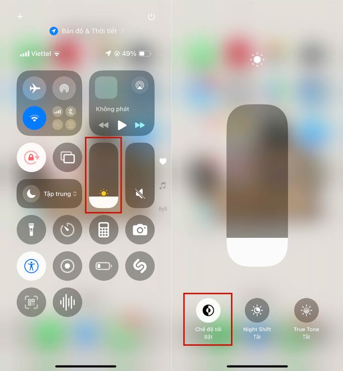 Cách bật chế độ tối iPhone từ Trung tâm điều khiển