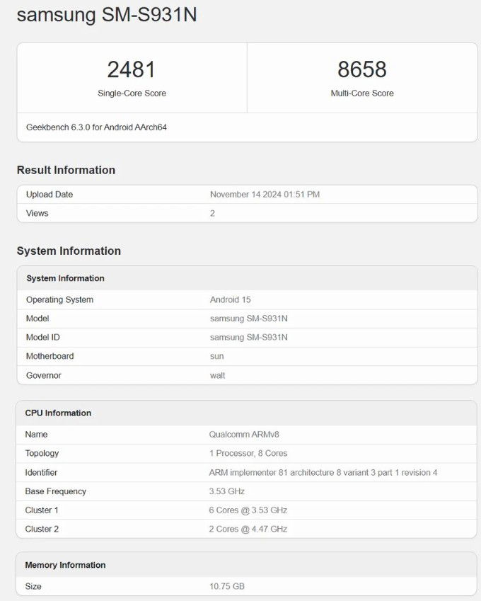 Điểm Geekbench của 007Win nhà cái Galaxy S25 tiêu chuẩn
