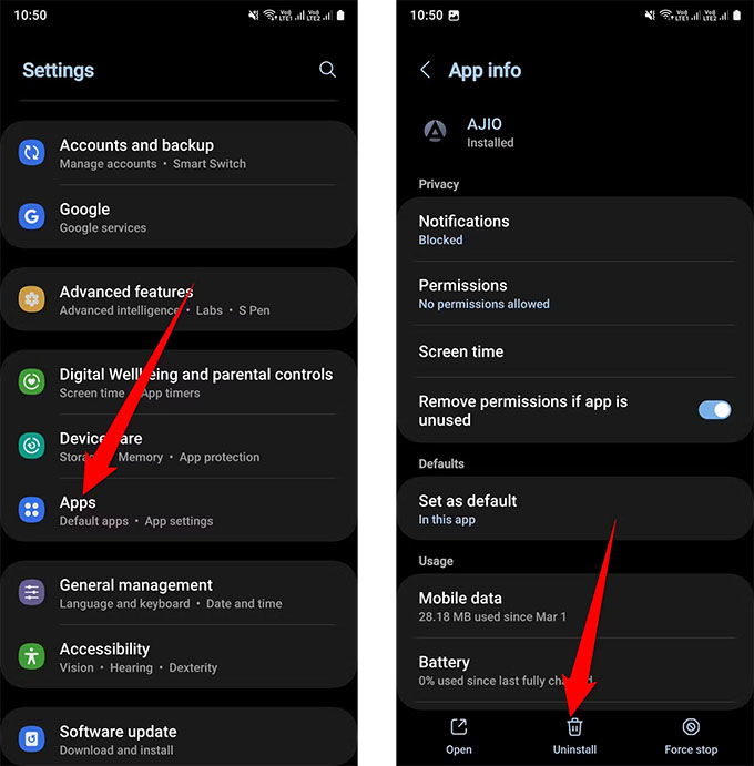 Gỡ cài đặt các ứng dụng không mong muốn trên Galaxy A25