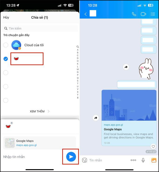 cách gửi vị trí trên Zalo bằng Google Maps
