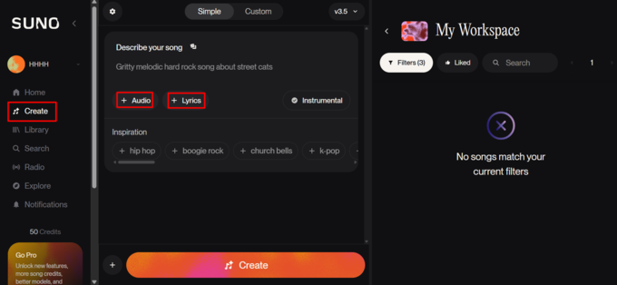 Chọn Audio và tải lên bản nhạc đã được lọc nền