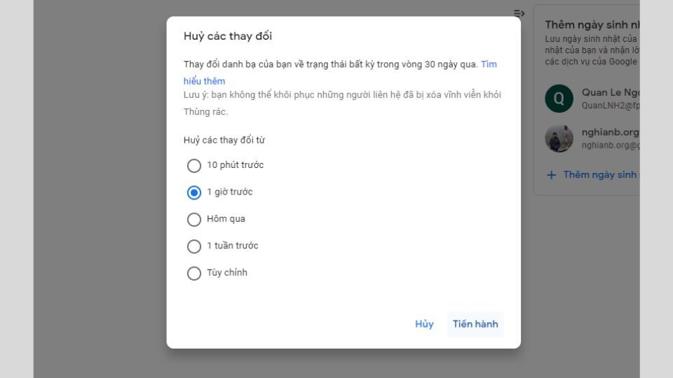 Khôi phục danh bạ đã xóa thông qua Gmail