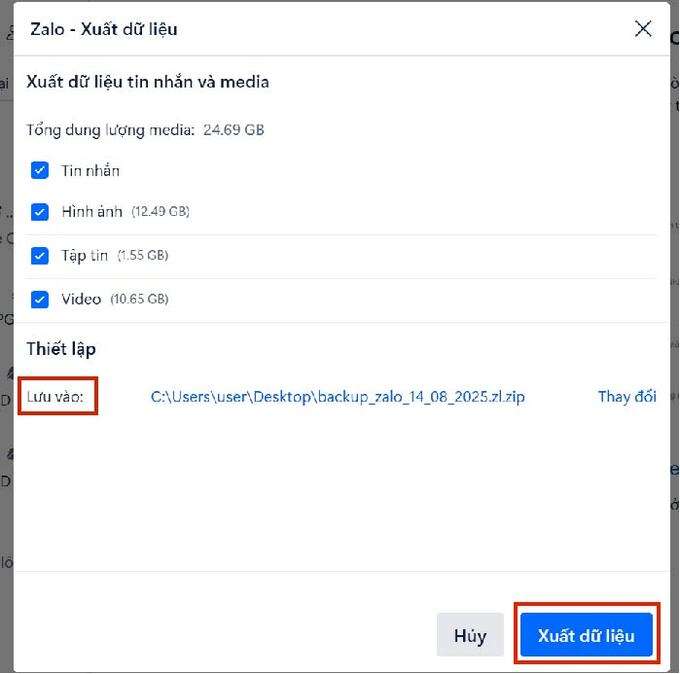 Cách sao lưu tin nhắn Zalo trên laptop, PC