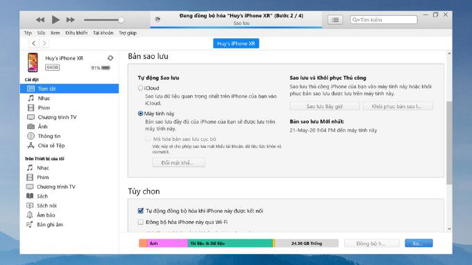 Sao lưu dữ liệu bằng iTunes