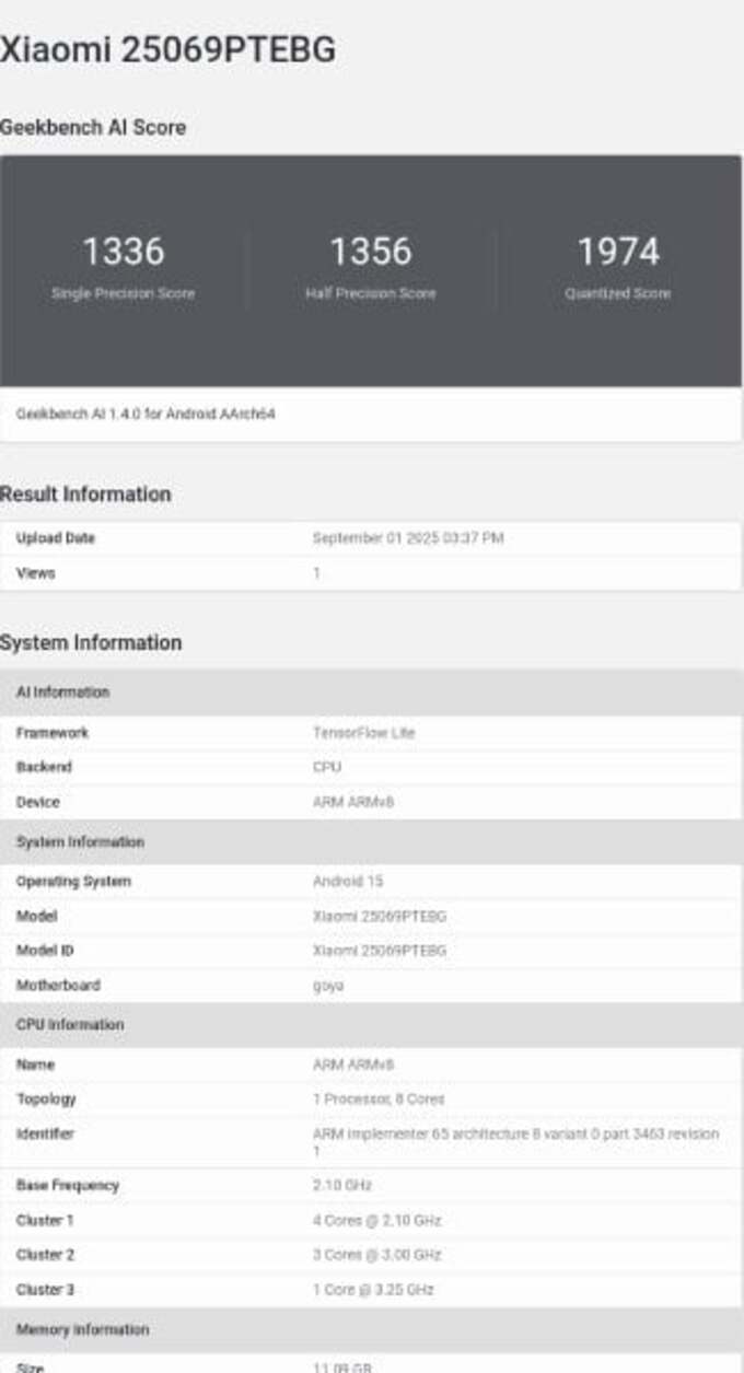 Xiaomi 15T lộ hiệu năng trên Geekbench với chip Dimensity 8400