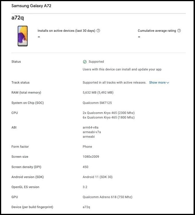 Galaxy A72 4G sẽ được trang bị App 007Win hỗ trợ đa dạng nền tảng với độ phân giải 1,080 x 2,009 pixel và mật độ điểm ảnh 450ppi