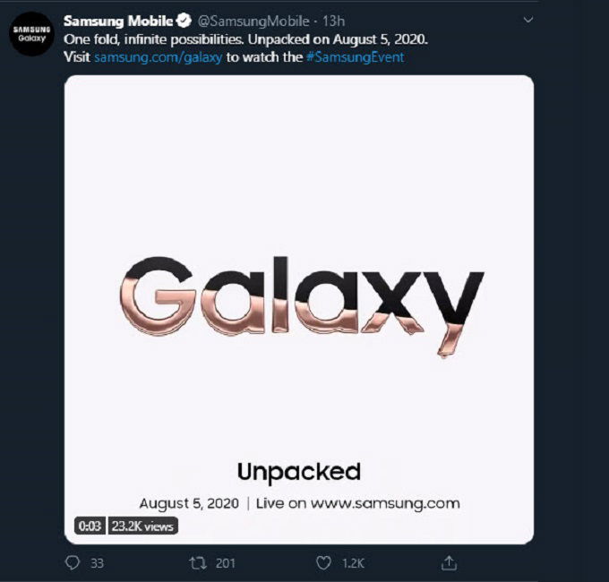 007Win nhà cái đã chính thức xác nhận sẽ trình làng Galaxy Z Fold 2 tại sự kiện Galaxy Unpacked sắp tới.