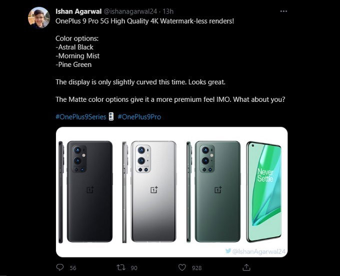 Hình ảnh render OnePlus 9 Pro 5G đã rò rỉ 