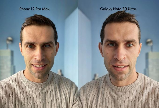 Hình chụp selfie của iPhone 12 Pro Max và Galaxy Note 20 Ultra