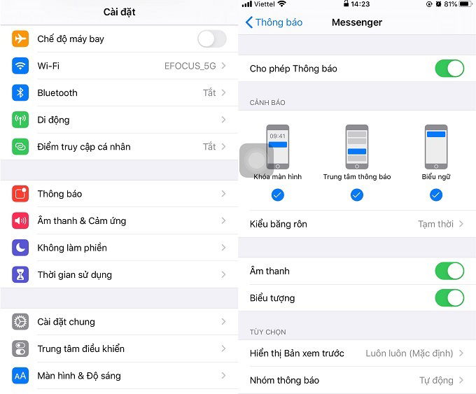Kích hoạt lại tùy chọn hiển thị thông báo