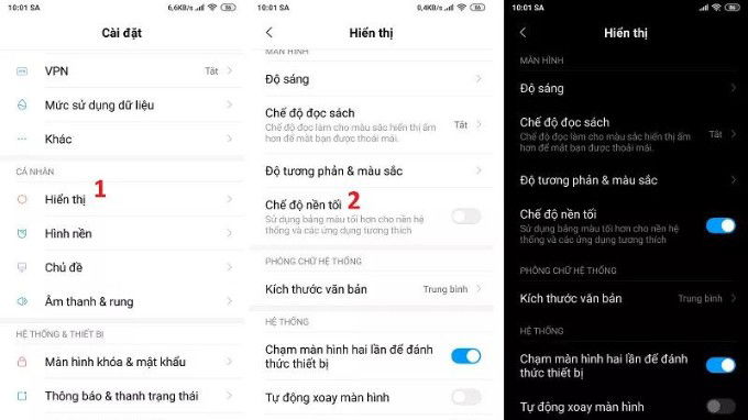 Sử dụng chế độ nền tối trên Xiaomi