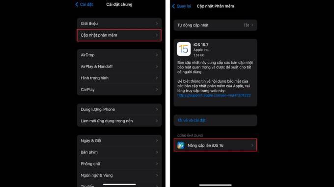 Cập nhật lại phần mềm trên iPhone để sửa lỗi Airdrop