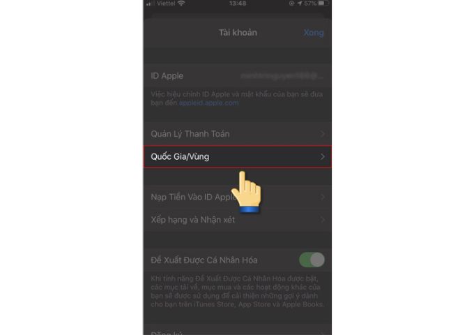 Bước 4 chuyển vùng trực tiếp trên App Store