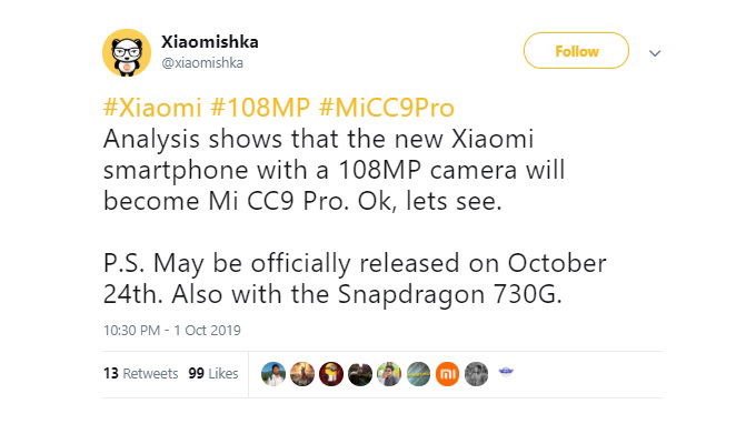 Tin đồn rò rỉ mới nhất về Mi CC9 Pro