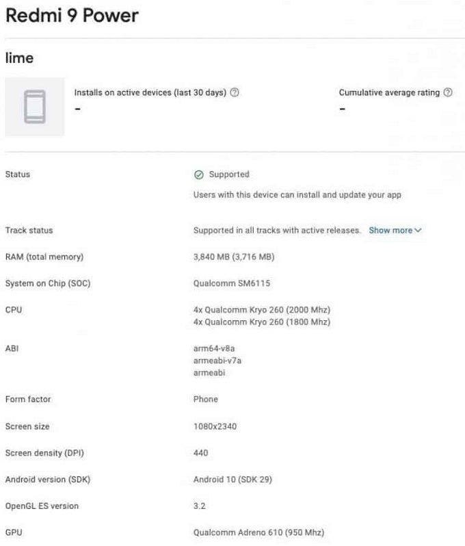 Thông tin về Redmi 9 Power