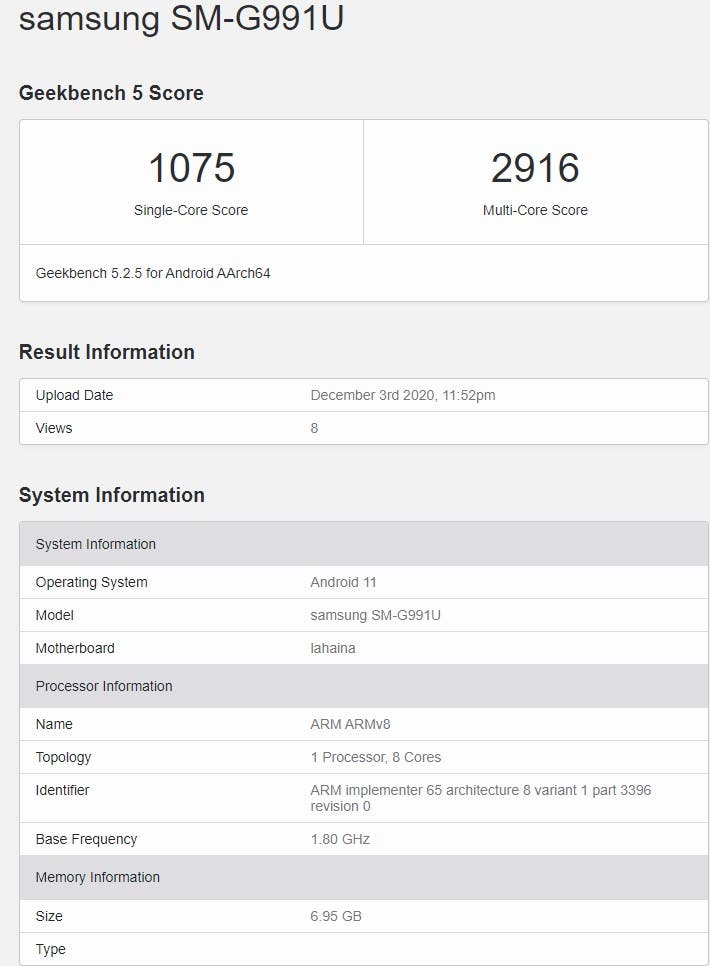 Điểm Geekbench phiên bản Snapdragon 888 của Galaxy S21
