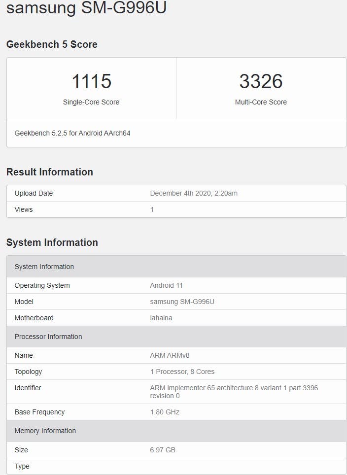 Điểm Geekbench phiên bản Exynos 2100 của Galaxy S21