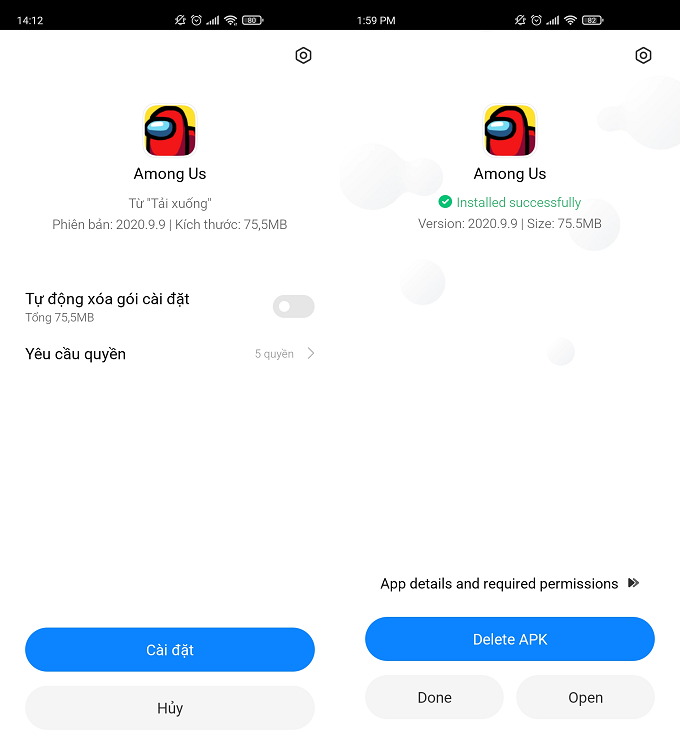 Bấm vào cài đặt và sau đó bạn đã có Among Us trên App 007Win hỗ trợ đa dạng nền tảng chính